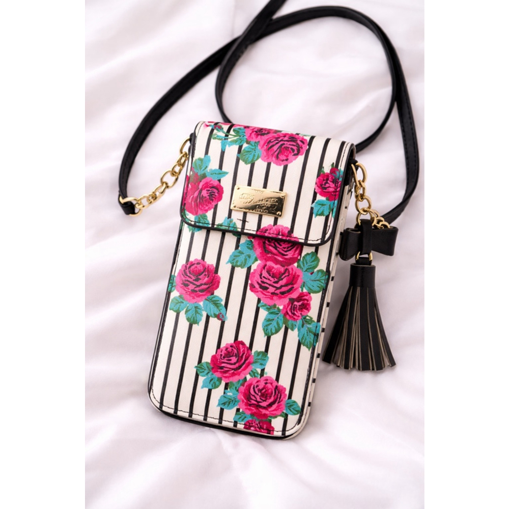 🌹 Betsey Johnson Floral Stripe Phone Crossbody | Wallet On String Tassel Bag NW
